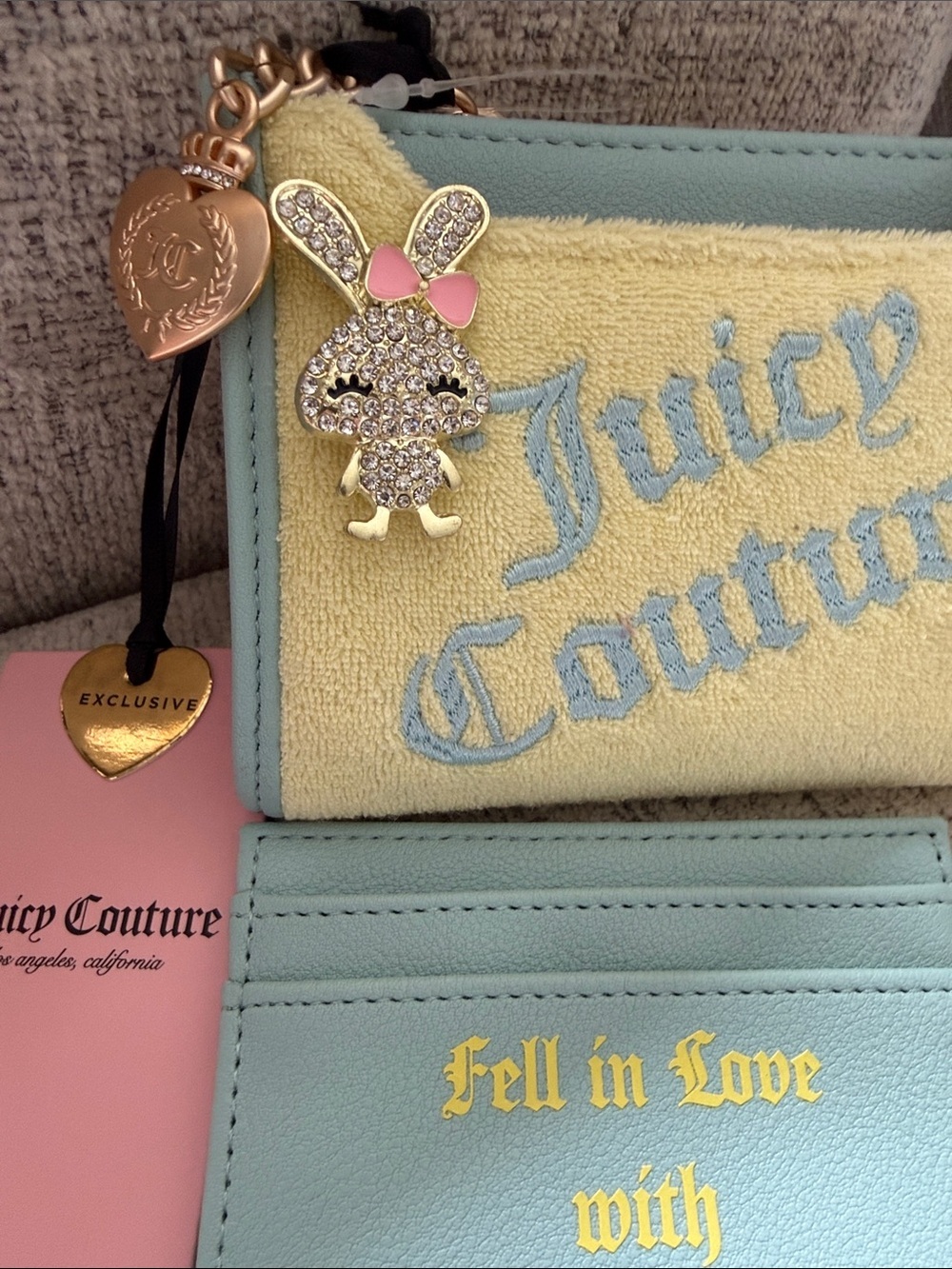 Juicy Couture Bi Fold Wallet Card Holder Set Yellow Blue NWT
